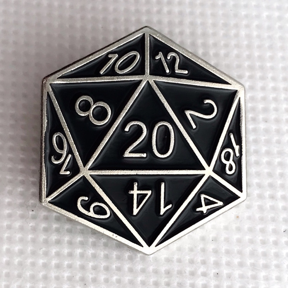 silver d20 pin